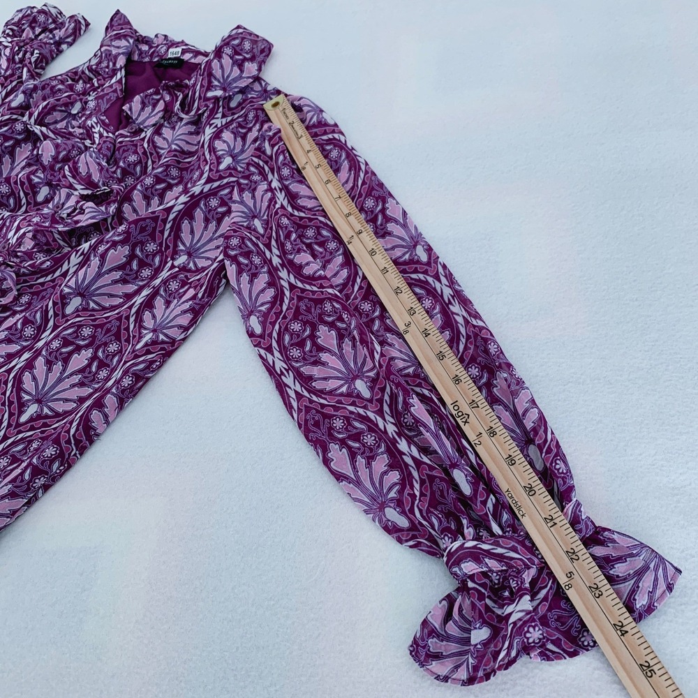 Talbots Blouse Women L Purple Floral Ruffle Neck Long Sleeve Button Front Top - Picture 9 of 10